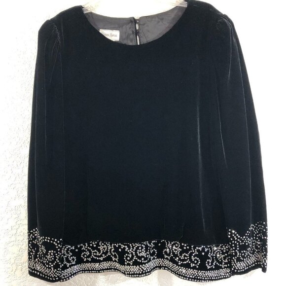 Neiman Marcus Velour Velvet Embellished Blouse - Picture 2 of 4